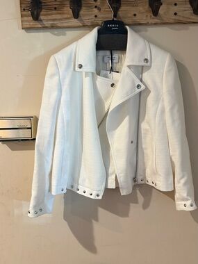 Akris Punto White Textured Moto-Style Jacket with Silver Hardware